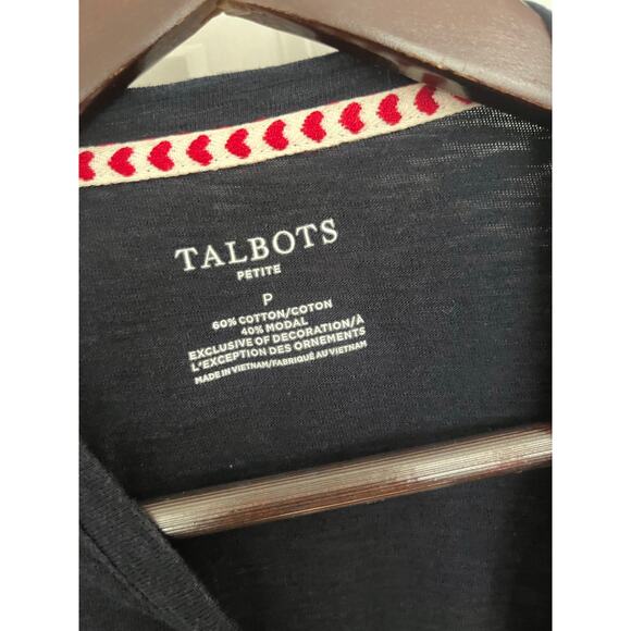 Talbots women’s crewneck top Sz. S Petite navy heart embroidery NWOT - Picture 3 of 9